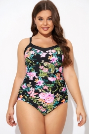 Flower Print Underwire High Back One Piece Swimsuit