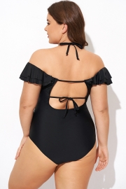 Black Flounce Off The Shoulder Ruffle One Piece Swimsuit