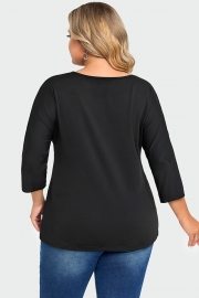 Black V Neck Modal Twist Front Women T-Shirt