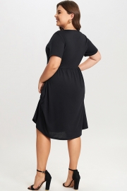Black Short Sleeve Plus Size Pockets Midi Dress