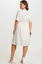 Striped V-Neck Dolman-Sleeve Women Mini Dress