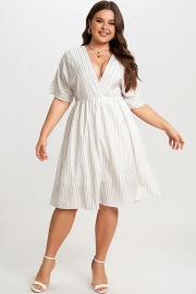 Striped V-Neck Dolman-Sleeve Women Mini Dress