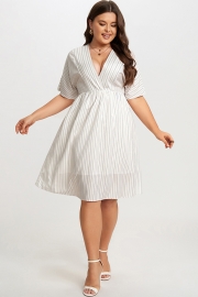 Striped V-Neck Dolman-Sleeve Women Mini Dress