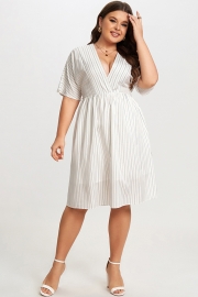 Striped V-Neck Dolman-Sleeve Women Mini Dress