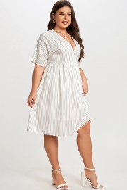 Striped V-Neck Dolman-Sleeve Women Mini Dress