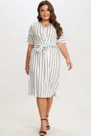 Black & White Stripe V neck Wrap Around Dress