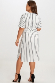 Black & White Stripe V neck Wrap Around Dress