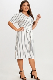 Black & White Stripe V neck Wrap Around Dress