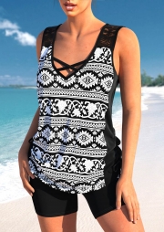 Patchwork Black Tribal Print Tankini Set