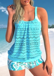 Cyan Paisley Print Tankini Set