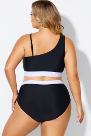 Black & White One Shoulder High Waisted Bikini Top