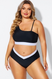 Black & White One Shoulder High Waisted Bikini Top