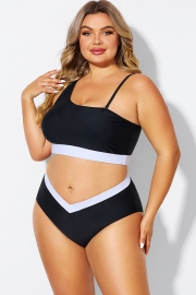 Black & White One Shoulder High Waisted Bikini Top