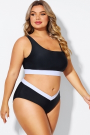 Black & White One Shoulder High Waisted Bikini Top