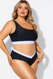 Black & White One Shoulder High Waisted Bikini Top