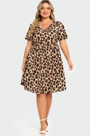 V-Neck Leopard Print Flutter Sleeve Midi Dress