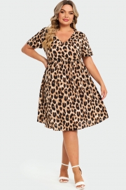 V-Neck Leopard Print Flutter Sleeve Midi Dress