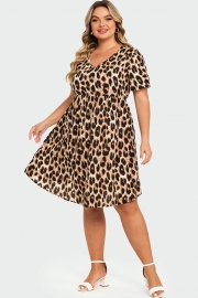 V-Neck Leopard Print Flutter Sleeve Midi Dress
