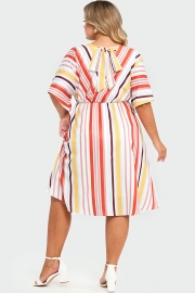 V-Neck Color Striped Dolman Sleeve Maxi Dress