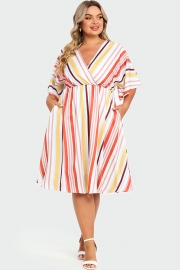 V-Neck Color Striped Dolman Sleeve Maxi Dress