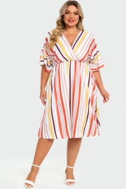 V-Neck Color Striped Dolman Sleeve Maxi Dress