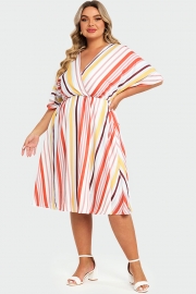 V-Neck Color Striped Dolman Sleeve Maxi Dress