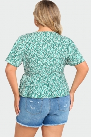 Floral Print Butterfly Sleeve Wrap Knot Side Blouse