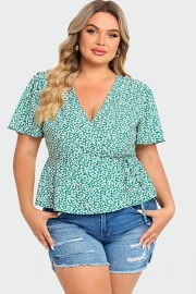 Floral Print Butterfly Sleeve Wrap Knot Side Blouse