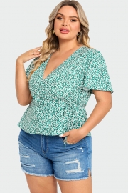 Floral Print Butterfly Sleeve Wrap Knot Side Blouse