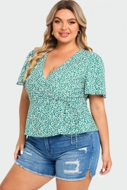 Floral Print Butterfly Sleeve Wrap Knot Side Blouse