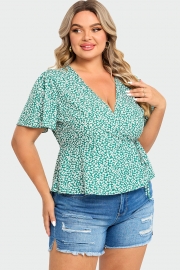 Floral Print Butterfly Sleeve Wrap Knot Side Blouse