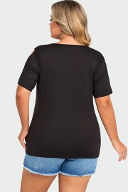 Black Square Neck Lattice Cold Shoulder Top