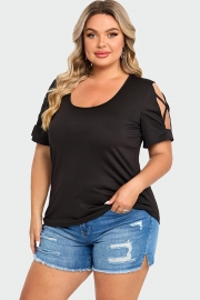 Black Square Neck Lattice Cold Shoulder Top