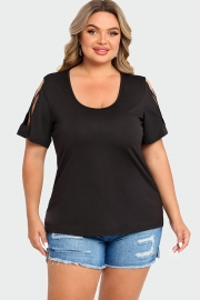 Black Square Neck Lattice Cold Shoulder Top