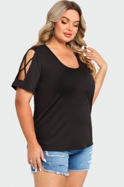Black Square Neck Lattice Cold Shoulder Top