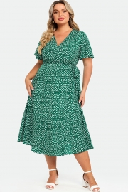 Plus Size Floral Print Knot Side Wrap Maxi Dress