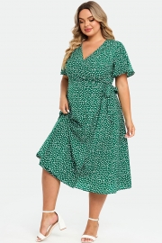 Plus Size Floral Print Knot Side Wrap Maxi Dress