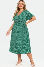 Plus Size Floral Print Knot Side Wrap Maxi Dress
