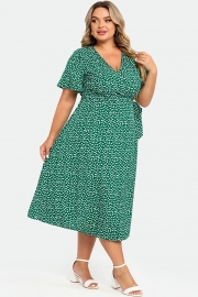Plus Size Floral Print Knot Side Wrap Maxi Dress