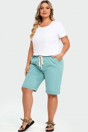 Blue With Pockets Sashes Holiday Loose Shorts