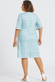 Floral Print Blue Polo Half Sleeves Midi Dress