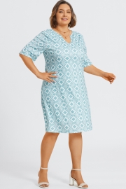 Floral Print Blue Polo Half Sleeves Midi Dress