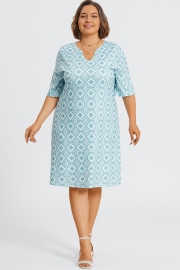 Floral Print Blue Polo Half Sleeves Midi Dress