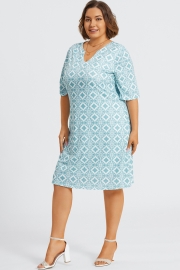 Floral Print Blue Polo Half Sleeves Midi Dress