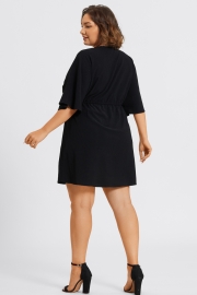 V-Neck Solid Color Elastic Eaist Ruffle Long Tunic