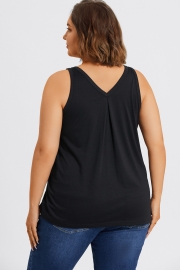 Plus Size Black V-Neck Stitch Detail Tank
