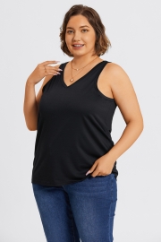 Plus Size Black V-Neck Stitch Detail Tank