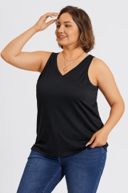 Plus Size Black V-Neck Stitch Detail Tank
