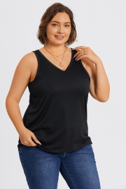 Plus Size Black V-Neck Stitch Detail Tank