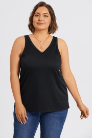 Plus Size Black V-Neck Stitch Detail Tank